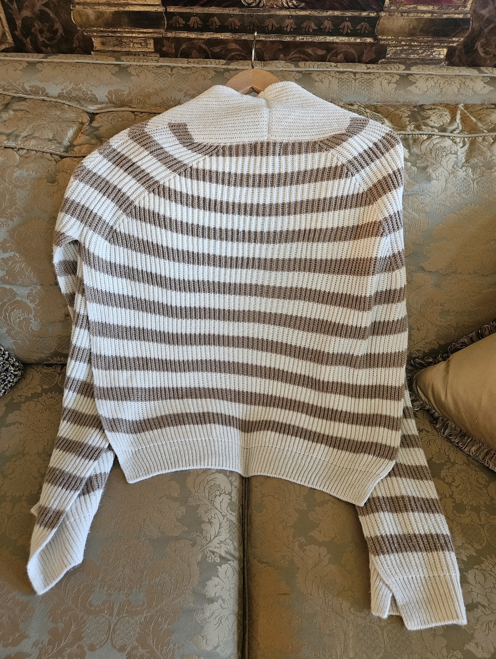 NWOT Free People Striped Shawl Collar Cardigan Sweater Womens  Camel Cream - Picture 11 of 17